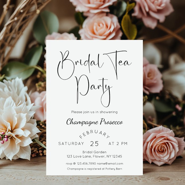 Invitation Fête des mariées de script moderne Tea Party (Créateur téléchargé)