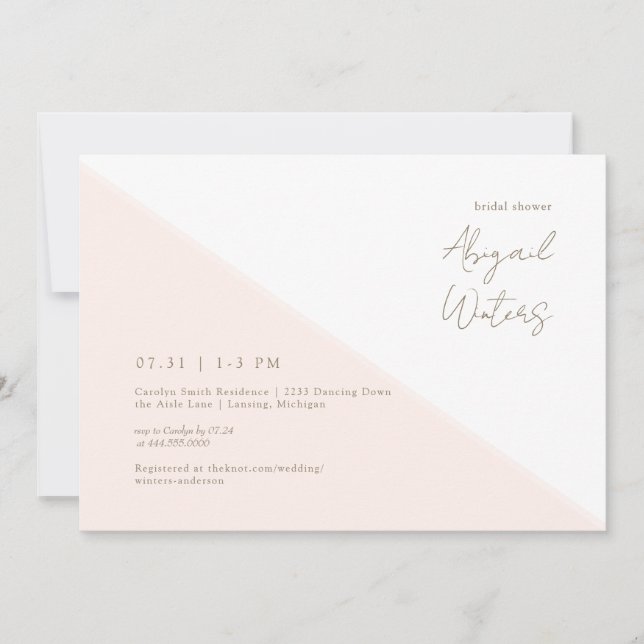 Invitation Fête des mariées de simplicité moderne Blush (Devant)