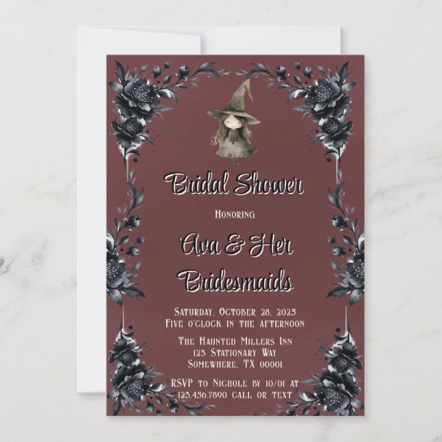 Invitation Fête des mariées de sorcière rouge gothique noire (Devant)