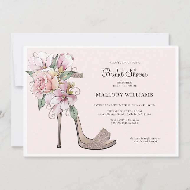 Invitation Fête des mariées de talons Mariages floraux (Devant)