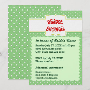 Invitation Fête des mariées de texte Coeur Pois vert et blanc
