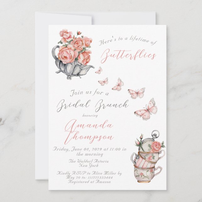 Invitation Fête des mariées de thé de papillons Brunch à vie (Devant)