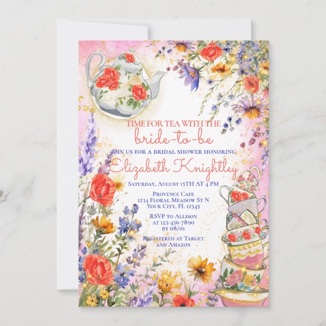 Invitation Fête des mariées de thé floral Fleur sauvage lunat (Devant)