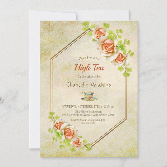 Invitation Fête des mariées de thé haute géométrique Floral O (Devant)