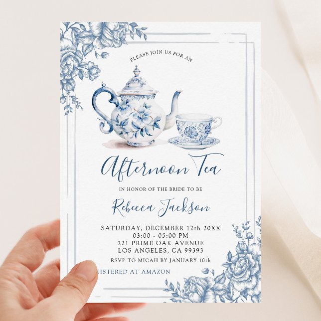 Invitation Fête des mariées de thé Victorian Dusty Blue Garde (Créateur téléchargé)