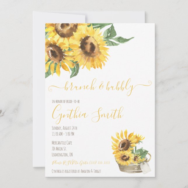 Invitation Fête des mariées de tournesol Brunch & Bubbly (Devant)