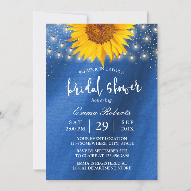 Invitation Fête des mariées de tournesol clignotant Marine bl (Devant)