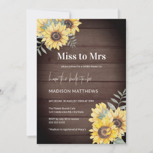 Invitation Fête des mariées de tournesol en bois rustique Mll
