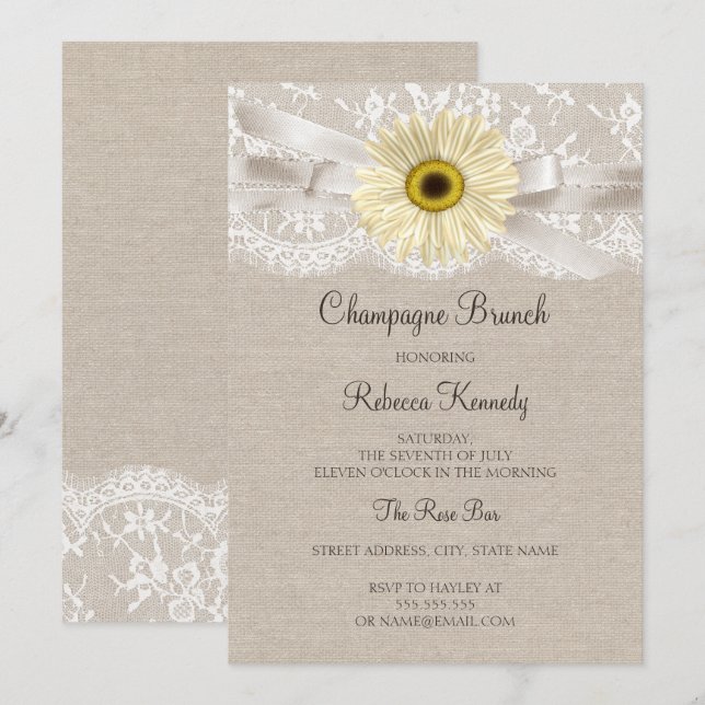 Invitation Fête des mariées de tournesol en dentelle rustique (Devant / Derrière)