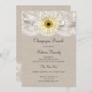 Invitation Fête des mariées de tournesol en dentelle rustique