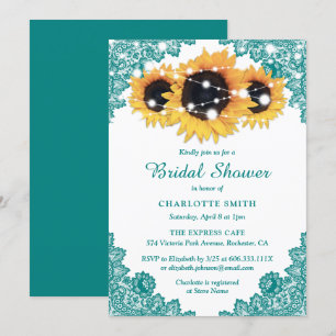 Invitation Fête des mariées de tournesol en dentelle turquois