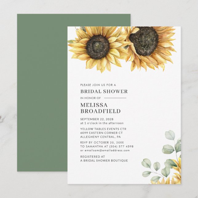 Invitation Fête des mariées de tournesol Eucalyptus (Devant / Derrière)