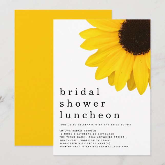Invitation Fête des mariées de tournesol jaune (Devant / Derrière)