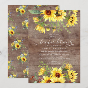 Invitation Fête des mariées de tournesol jaune rustique Brunc