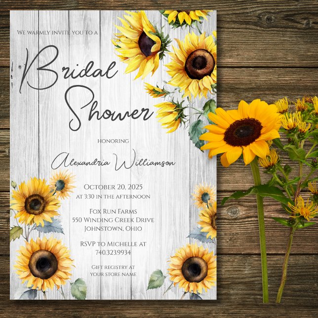 Invitation Fête des mariées de tournesol rustique (Créateur téléchargé)