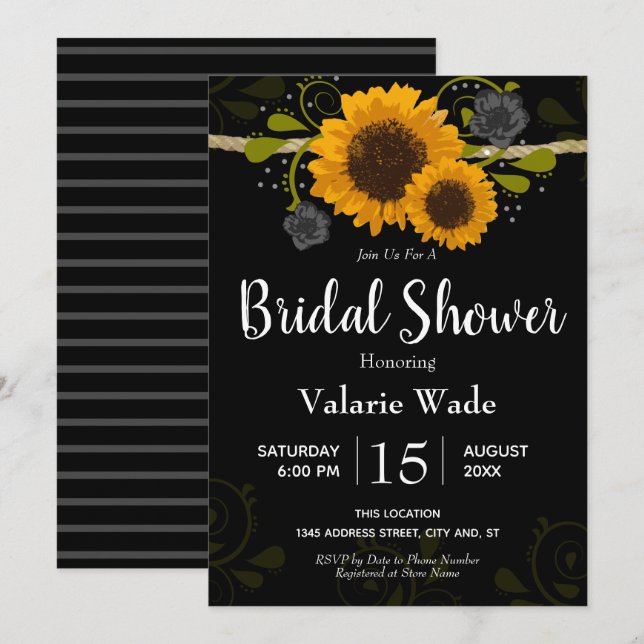 Invitation Fête des mariées de tournesol rustique (Devant / Derrière)