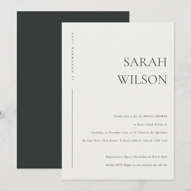 INVITATION FÊTE DES MARIÉES DE TYPOGRAPHIE BLANCHE ET NOIR MI (Devant / Derrière)