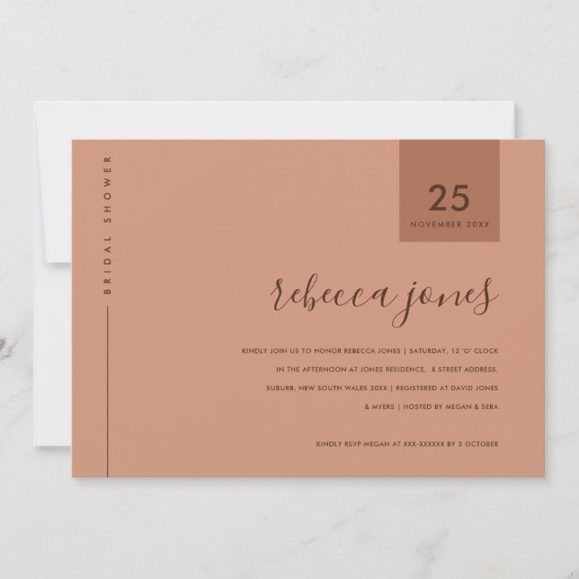 INVITATION FÊTE DES MARIÉES DE TYPOGRAPHIE DE TERRACOTTE À PO (Devant)