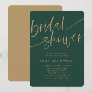 Invitation Fête des mariées de typographie or Chic Dark Green
