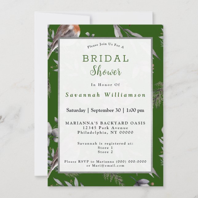 Invitation Fête des mariées de verdure de Robin vert d'hiver (Devant)