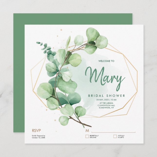 Invitation Fête des mariées de verdure Eucalyptus RSVP avec (Devant / Derrière)