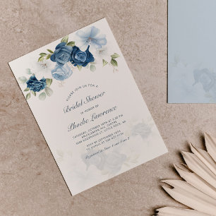 Invitation Fête des mariées de verdure fleurie bleu-poussiére