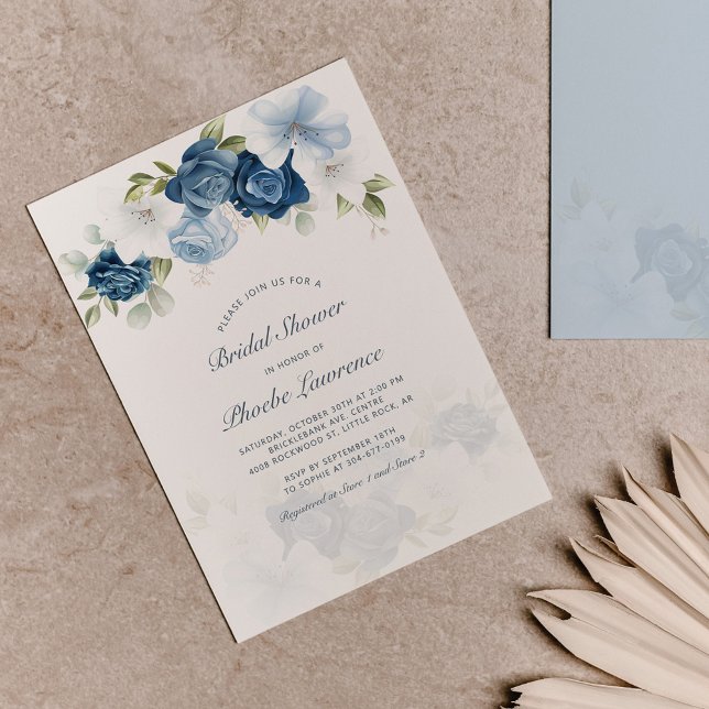 Invitation Fête des mariées de verdure fleurie bleu-poussiére (Créateur téléchargé)