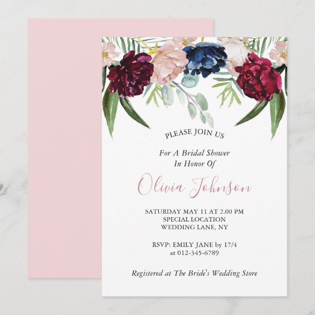 Invitation Fête des mariées de verdure rose pâle (Devant / Derrière)