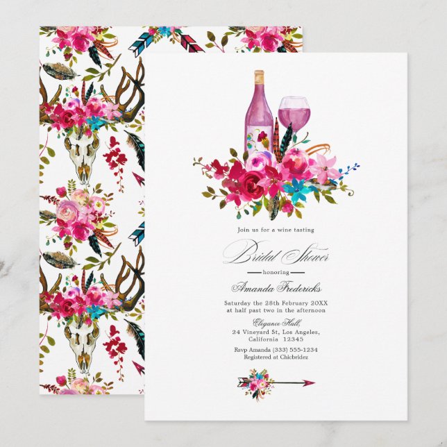 Invitation Fête des mariées de vin chic Boho turquoise et ros (Devant / Derrière)