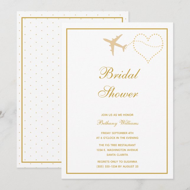 Invitation Fête des mariées de voyage élégante White Gold (Devant / Derrière)