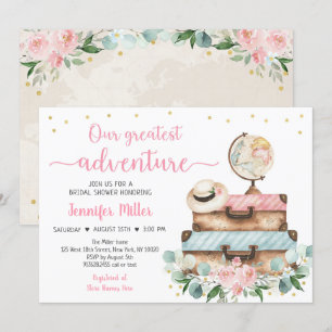 Invitation Fête des mariées de voyage florale rose Adventure