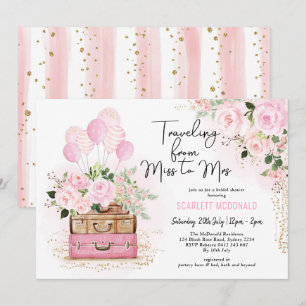 Invitation Fête des mariées de voyage Vintage valise rose Flo