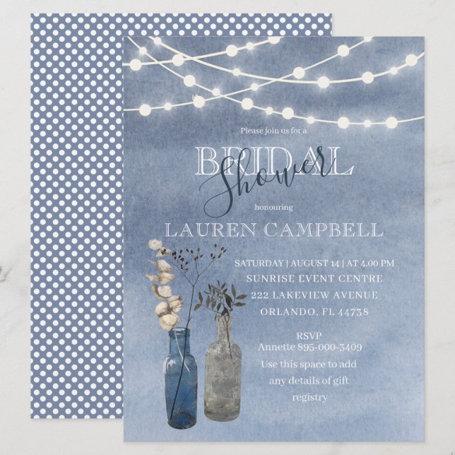 Invitation Fête des mariées d'éclairage de chaîne d'aquarelle (Devant / Derrière)