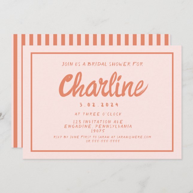 Invitation Fête des mariées d'écriture manuscrite rose et rou (Devant / Derrière)