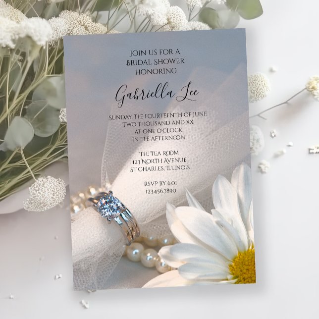 Invitation Fête des mariées d'élégance de marguerite blanche (Créateur téléchargé)