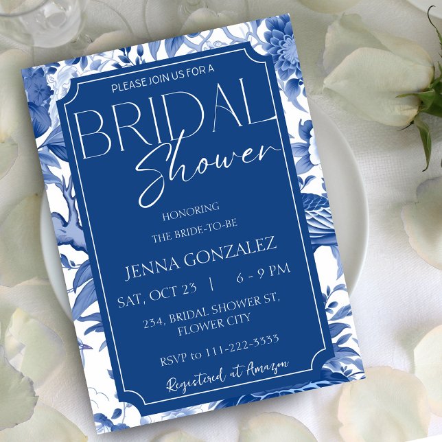 Invitation Fête des mariées Delft Blue White Chinoiserie (Delft Blue White Chinoiserie Bridal Shower Invitation)