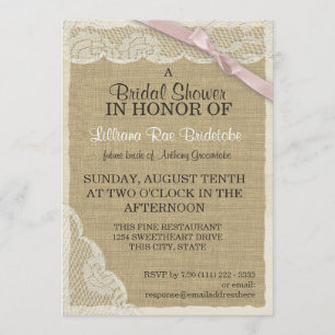 Invitation Fête des mariées dentelle vintage et corbeille ros