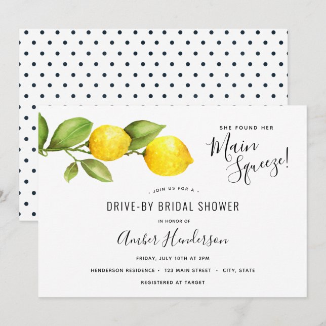 Invitation Fête des mariées d'entrée principale de citrons de (Devant / Derrière)