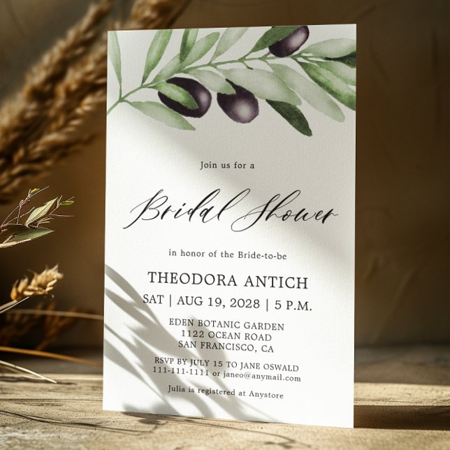 Invitation Fête des mariées des Branches d'olive aquarelle (Créateur téléchargé)