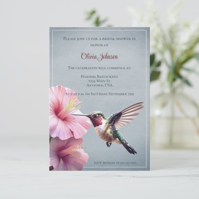 Invitation Fête des mariées des colibris et des hibiscus | Bl (Debout devant)