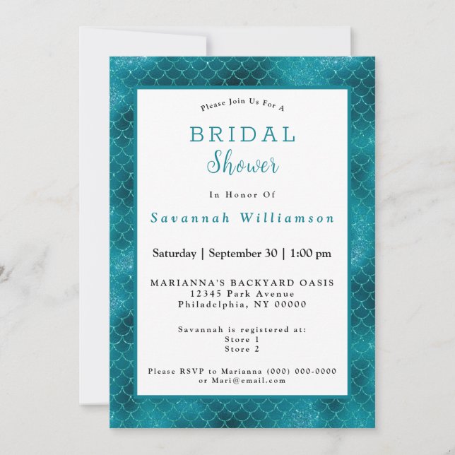Invitation Fête des mariées des échelles de sirène Turquoise  (Devant)