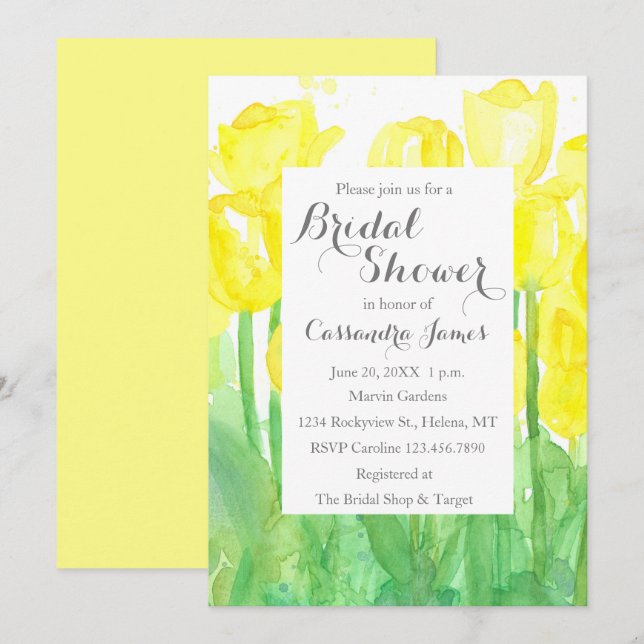 Invitation Fête des mariées des fleurs d'aquarelle des Tulipe (Devant / Derrière)