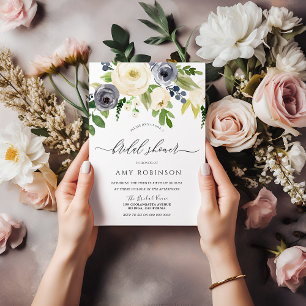 Invitation Fête des mariées des fleurs d'aquarelle marine et 