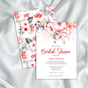 Invitation Fête des mariées des fleurs d'aquarelle rouge et g