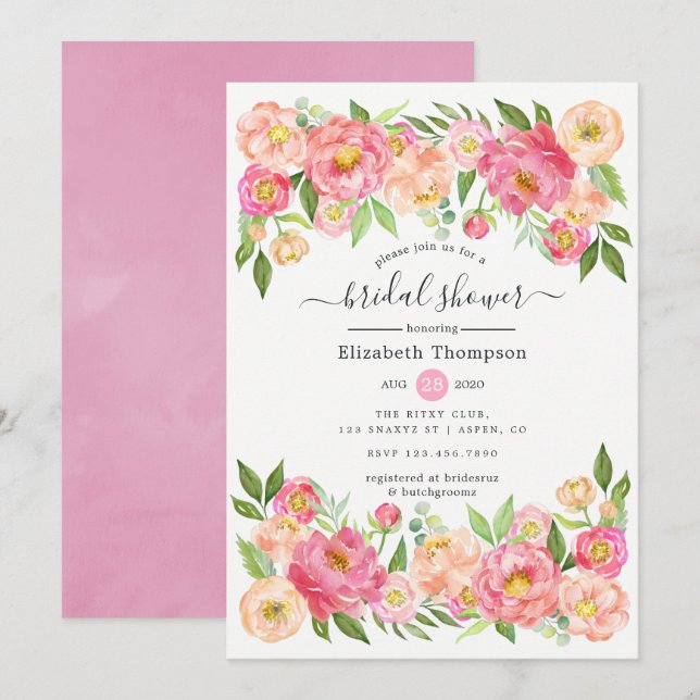 Invitation Fête des mariées des fleurs de pivoine printanière (Devant / Derrière)