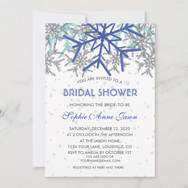 Invitation Fête des mariées des flocons d'hiver Silver Navy B (Devant)