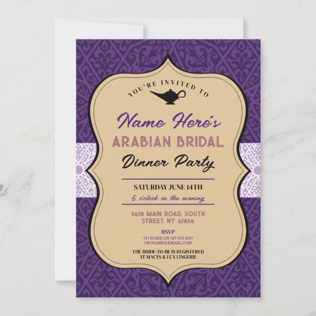 Invitation Fête des mariées des nuits arabes Dîner soirée mar (Devant)