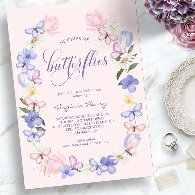 Invitation Fête des mariées des papillons roses (Pink Butterflies Bridal Shower Invitation
)