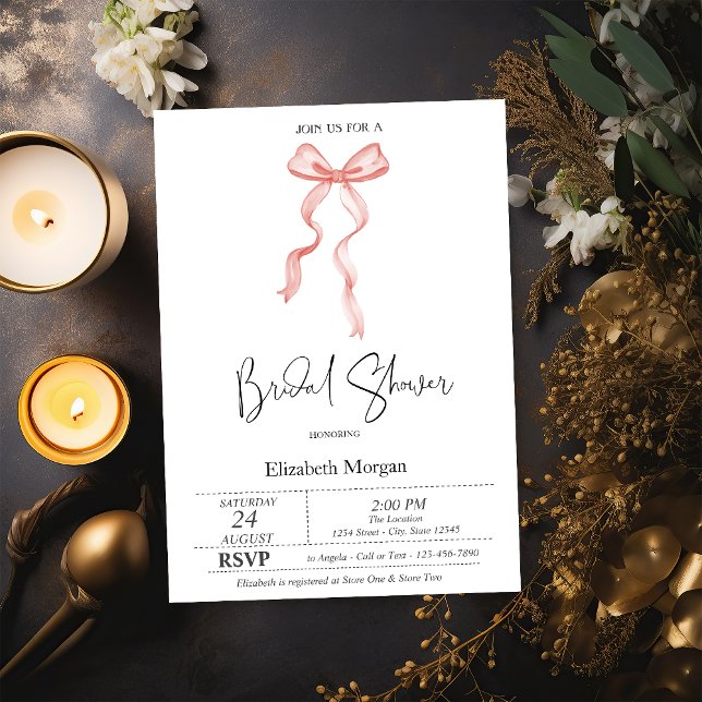 Invitation Fête des mariées des points de ruban rose Bow (Créateur téléchargé)