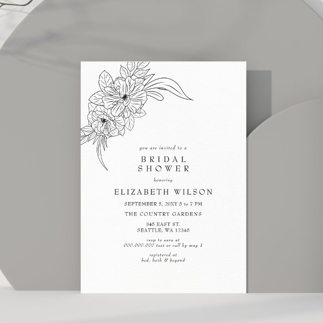 Invitation Fête des mariées d'esquisse florale minimale (Créateur téléchargé)